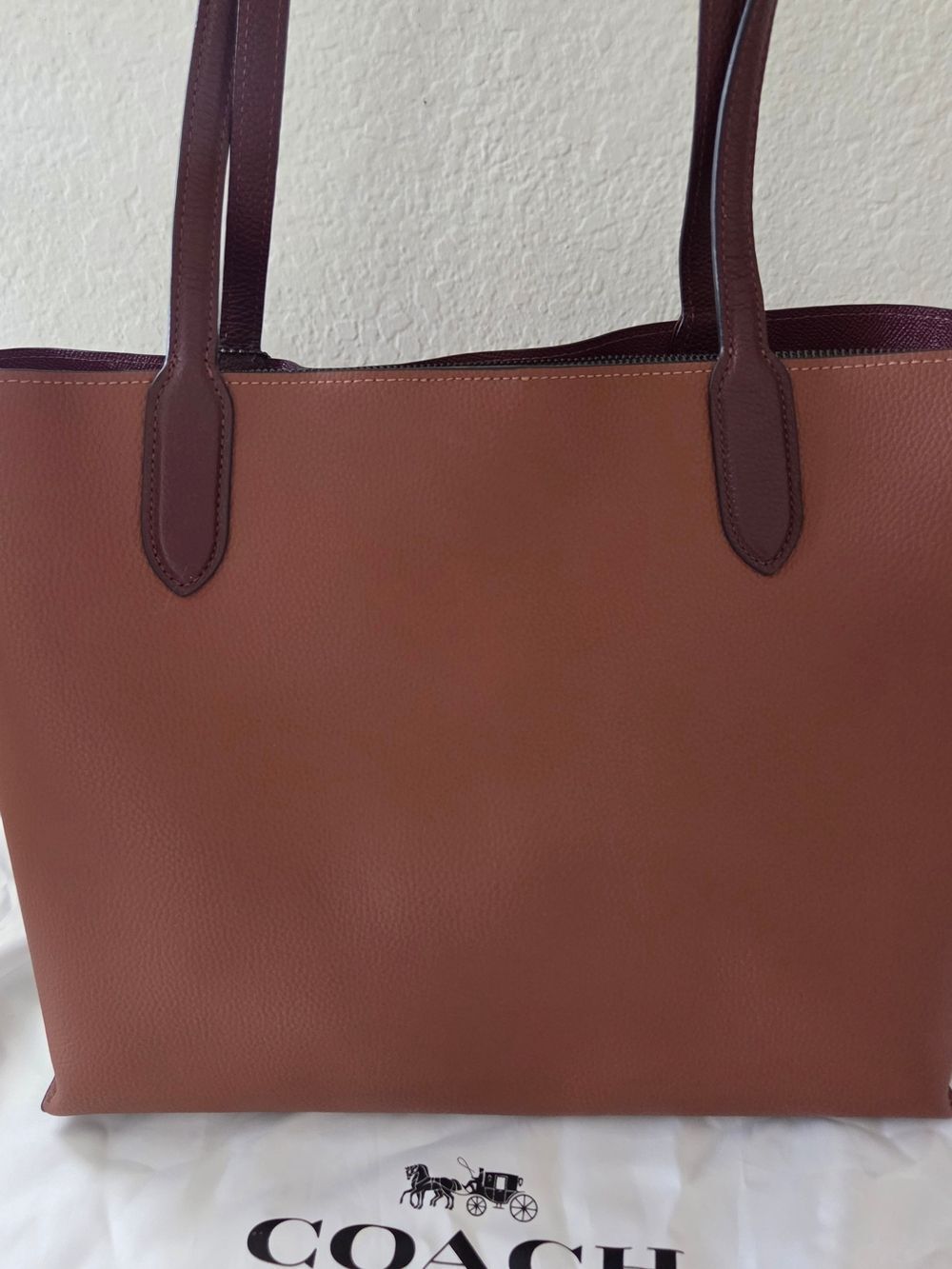 COACH C0692 Willow Leather Tote in Colorblock with Signature Canvas In Saddle - Picture 6 of 14